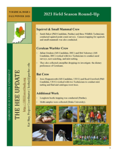 Fall/Winter 2023 Hardwood Ecosystem Experiment (HEE) newsletter.